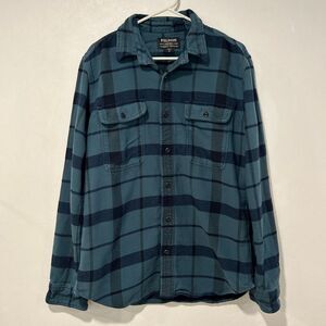 Filson Men’s Flannel Shirt Blue Black Plaid Button Front Long Sleeve Size M